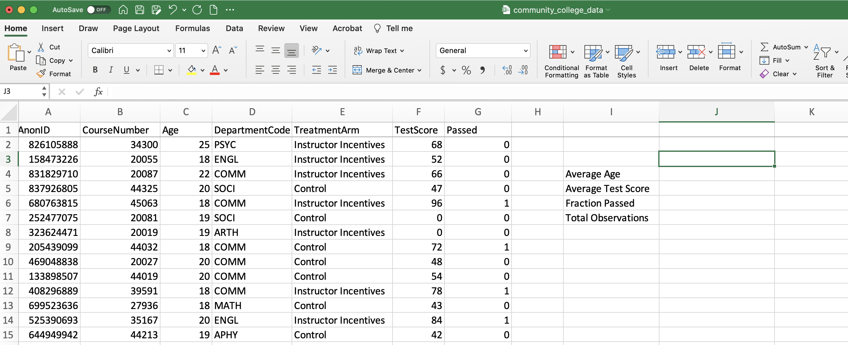 Blank Summary Statistics Table